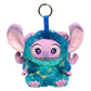 A plush character keychain featuring a blue and teal furry creature with pink inner ears, purple eyes, and a metal key ring at the top, shown on a plain white background.