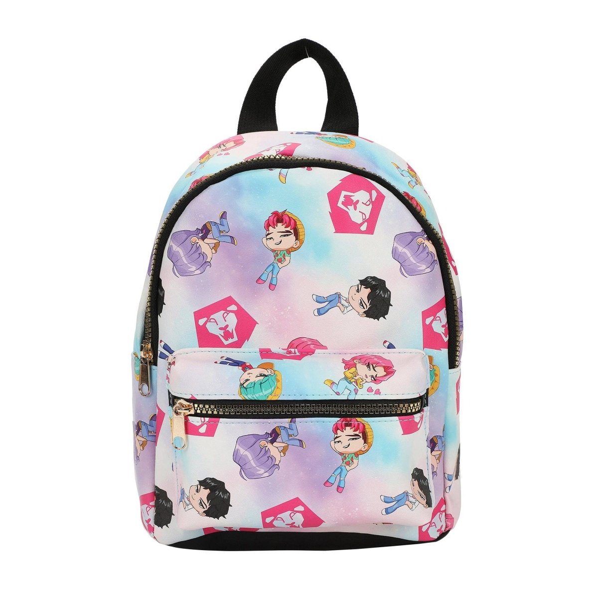 Backpack with cartoon character pattern on a white background