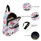 Backpack with character print, front zip pocket, adjustable straps, and fully lined design on a white background.