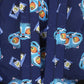 Navy blue fabric with cartoon cat face pattern