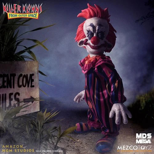 Clown figure from 'Killer Klowns from Outer Space' with a dark background and 'MDS Mega Mezco Toyz' branding.