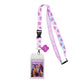 Lanyard with heart pattern and 'HUNTRX' branding on a white background