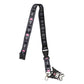 Black lanyard with skull and heart pattern on a white background