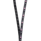 Two black lanyards with pink heart and skull patterns on a white background