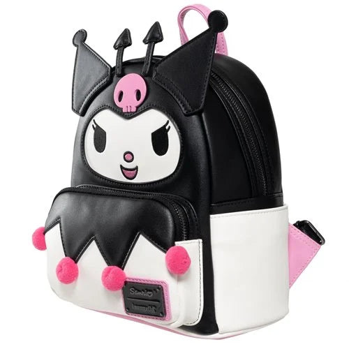 Black and purple Kuromi mini backpack with winged design and embroidered face