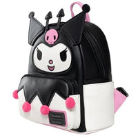 Black and purple Kuromi mini backpack with winged design and embroidered face