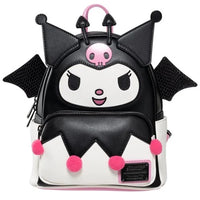 Kuromi-themed black mini backpack featuring devil horns and bat wings