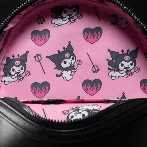 Sanrio Kuromi black winged mini backpack with cute and gothic design
