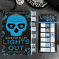 Book titled 'Lights Out' by Navessa Allen with a blue skull design on a dark background.