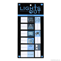 Packaging of 'Lights Out' book tabs by Navessa Allen on a white background