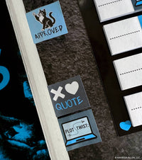 Set of quote cards with illustrations on a dark textured surface