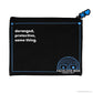 Black pouch with text and logo on a white background