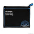 Black pouch with text and logo on a white background