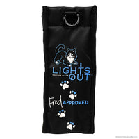 Black pouch with 'Lights Out' and paw prints design on a white background