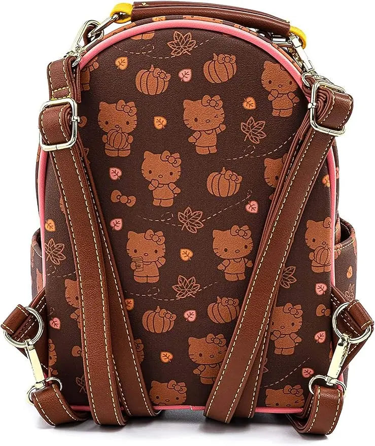 Loungefly x Sanrio Hello Kitty Pumpkin Spice Allover Print Mini Convertible Backpack - Leo's Treasure Box