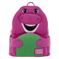 Purple dinosaur-shaped backpack with a green belly on a white background