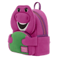 Purple backpack with cartoon character face on a white background