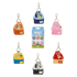 Six Bluey-themed cupcake coin purse keychains in different colors, arranged around a central Bluey character packaging card on a plain white background.