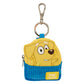 A small coin purse keychain featuring a yellow cartoon dog character peeking out from a blue ribbed knit-style bottom, with a silver key ring and clasp on a plain white background.
