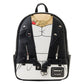 Backpack with a design inspired by a character from a movie, featuring black leather-like material and white accents.