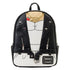 Backpack with a design inspired by a character from a movie, featuring black leather-like material and white accents.