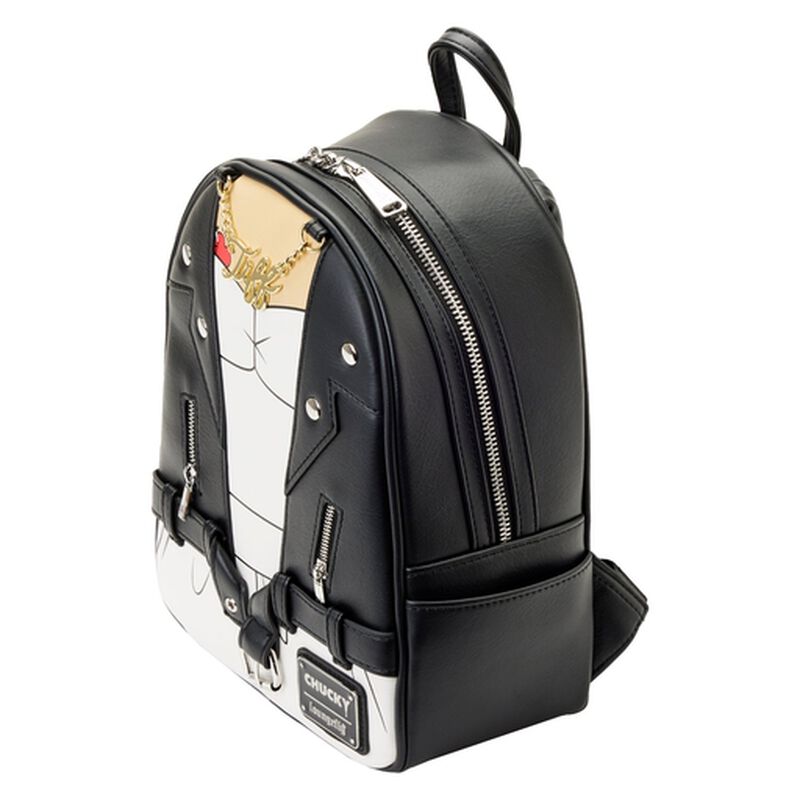 Black backpack with studded details on a white background