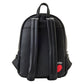 Black backpack with a red heart and white text on a white background