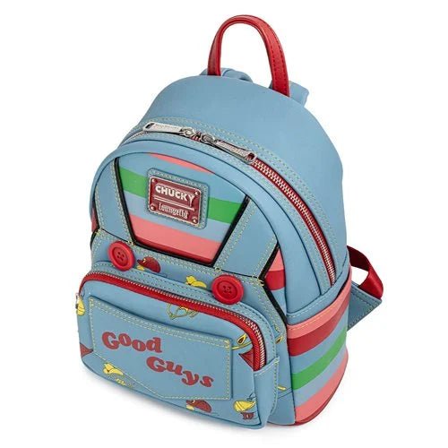Light blue backpack with red accents and 'Good Guys' text on a white background