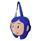Backpack shaped like a character with blue hair on a white background
