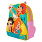 Colorful backpack with cartoon characters on a white background
