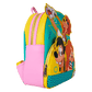 Colorful backpack with cartoon character design on a white background