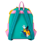 Colorful backpack with a character design on a white background