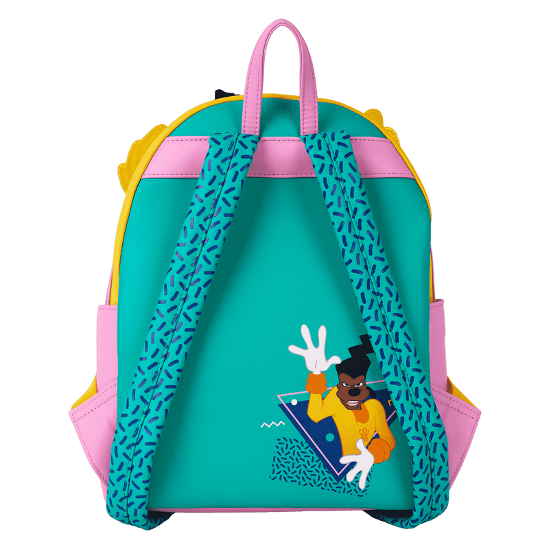 Colorful backpack with a character design on a white background