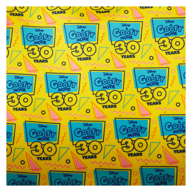 Patterned paper with 'A Goofy Movie 30 Years' text on a yellow background