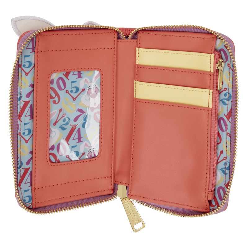 Pink wallet with colorful interior and zipper