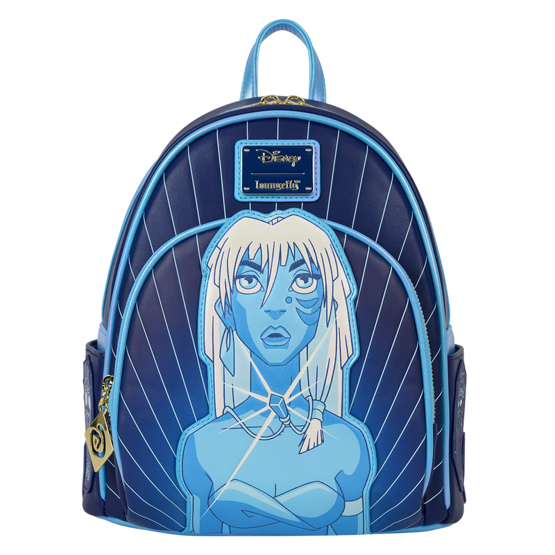 Loungefly Disney Atlantis Kida mini backpack featuring glowing blue crystal designs