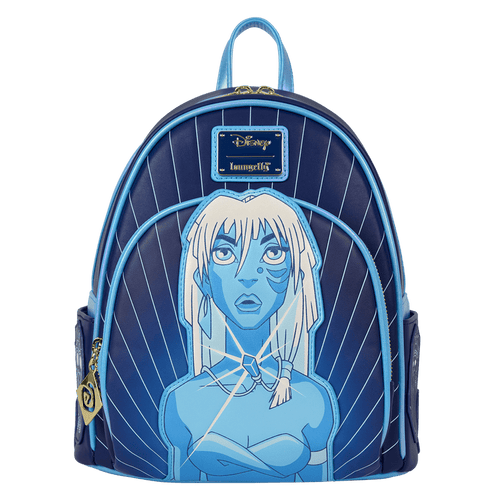 Loungefly Disney Atlantis Kida mini backpack featuring glowing blue crystal designs