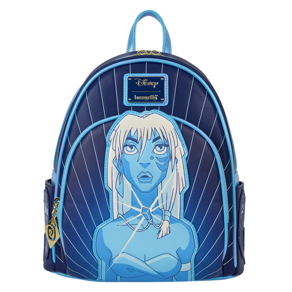 Loungefly Disney Atlantis Kida mini backpack featuring glowing blue crystal designs