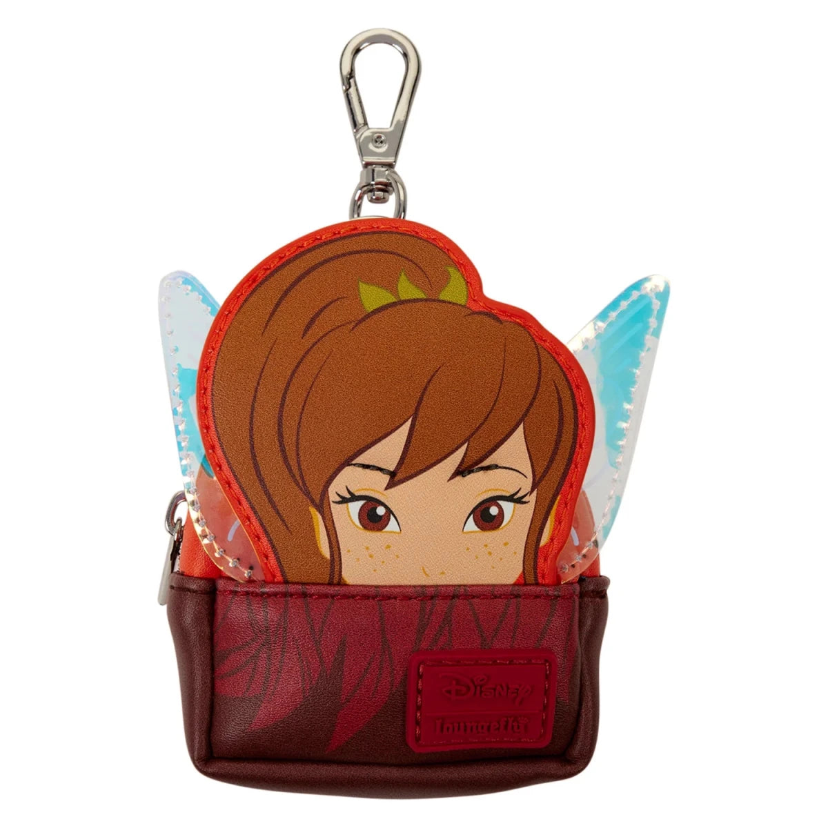 A Disney Sofia the Fairy coin purse keychain featuring a cartoon illustration of Sofia with brown hair, fair wings, and a silver carabiner clip on a white background.