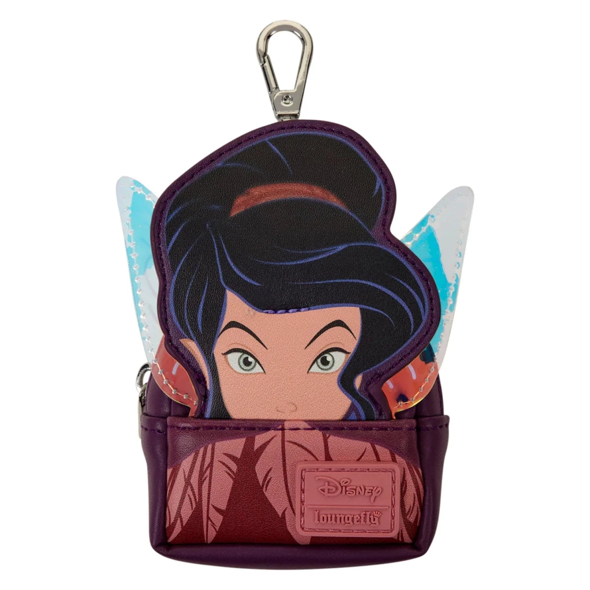 A Disney Lampwick mini backpack keychain featuring a graphic of the character Malvina with her signature dark hair and green eyes, set against a clean white background.