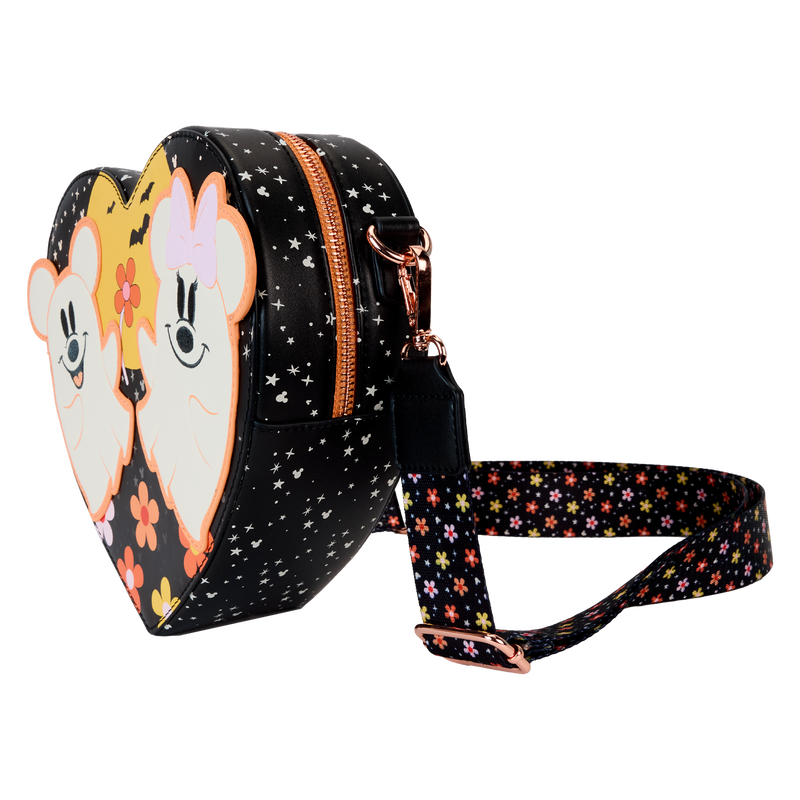 Loungefly Disney Mickey & Minnie Floral Ghost Figural Heart Glow Crossbody Bag