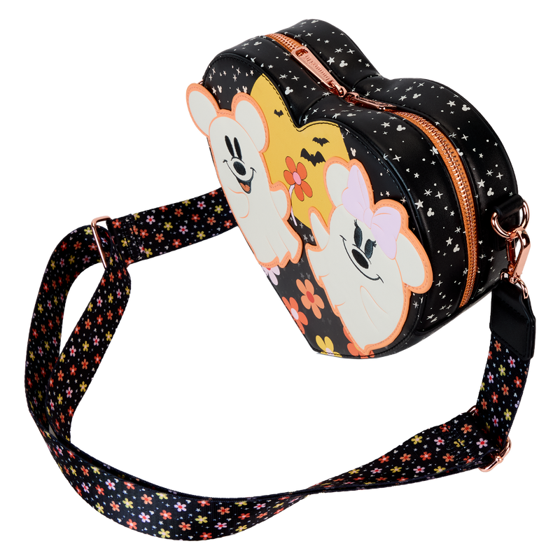 Loungefly Disney Mickey & Minnie Floral Ghost Figural Heart Glow Crossbody Bag