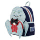 Pixar Inside Out Mini Backpack featuring the character Emmy the Elephant, with a navy blue body, light blue trim, a red vest, black bow tie, and a side patch reading 'PIXAR Inside Out'.