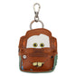 A small brown faux-leather keychain wallet shaped like the character Mater from Disney's Cars, featuring a silver metal clasp at the top, set against a plain white background.