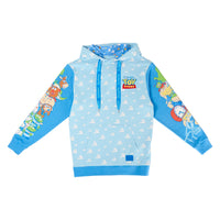 Loungefly Disney Pixar Toy Story hoodie featuring heroes and villains in a bold split design