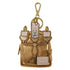 A metallic gold Disney Lumiere keychain pouch shaped like the character from Beauty and the Beast, featuring embroidered details, a gold clasp, and a small white brand patch on a white background.