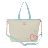 Loungefly Disney Stitch and Angel tote crossbody bag showcasing a love-inspired print and structured silhouette