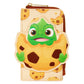 A zip-around wallet featuring a cute cartoon design of a green frog peeking out of a yellow cookie with brown spots, set against a plain white background.