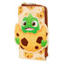 A zip-around wallet featuring a 3D cartoon character design of a green frog popping out of a yellow cookie with brown spots, set against a plain white background.