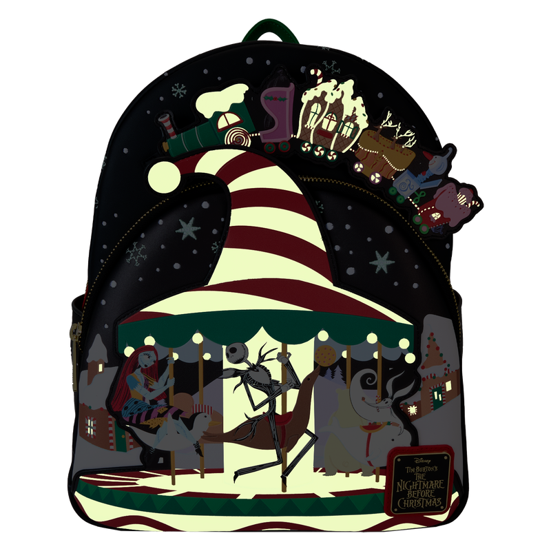 Loungefly Disney The Nightmare Before Christmas Candy Cane Carousel Glow Mini Backpack